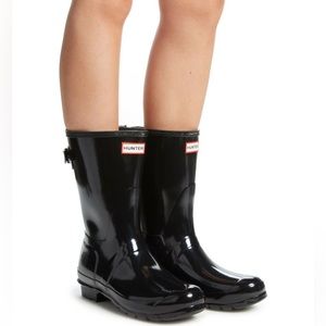 HUNTER | Original Short Gloss Rain Boots | Black | Size US 8